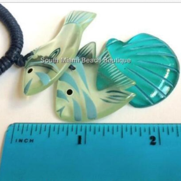 Sea Life Fish Shell Rope Necklace Surfer Island Blue Green Fair Trade 19" - Picture 8 of 8